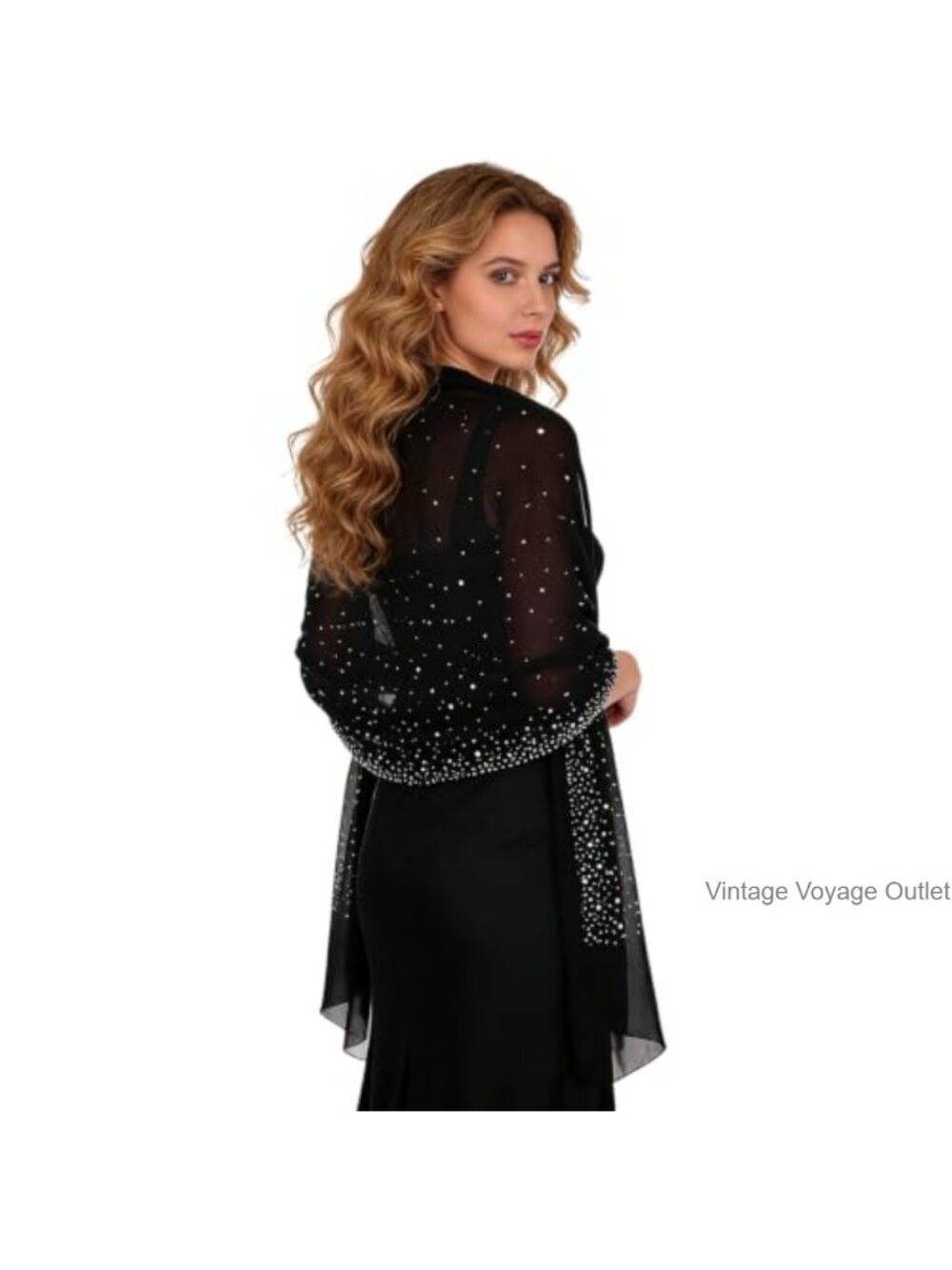 Sheer Rhinestone Shawl Wrap Scarf for Evening Dresses Weddings Formal